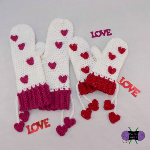 Puffy Heart Mittens PDF crochet pattern ONLY Hearts Love