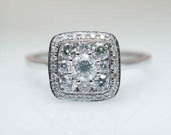 Solitaire Cluster Diamond Engagement Ring in 14k White Gold Cluster Ring Solitaire Wedding Ring Anniversary Ring Jamie Kates Jewelry