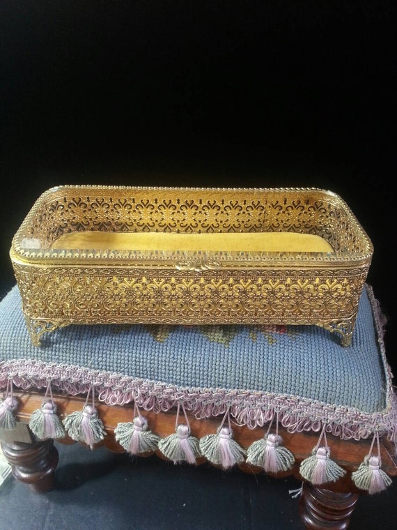 Large Beautiful Vintage Gold Jewelry Box Antique trinket box