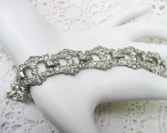 Bracelet Argenté Art Déco Floral Avec CZ Blanc - Style Vintage Années 1920
