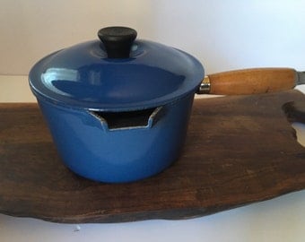 Vintage Blue #16 Le Cresset France Sauce Pan Enamel Cast Iron, Non stick