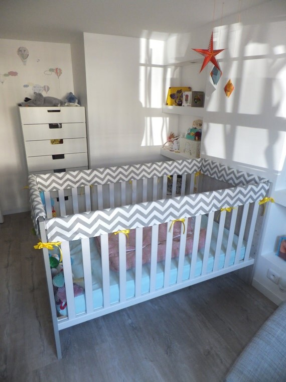 10 x 51 Crib Teething bumper grey white by PrettyThingsbyOC