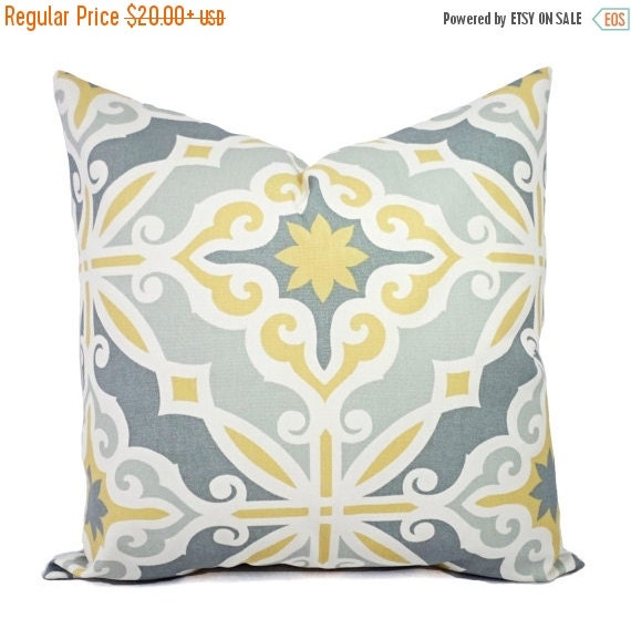 15% OFF SALE Two Yellow and Grey Pillow by CastawayCoveDecor