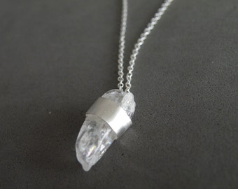 Raw Goshenite Necklace Sterling Silver Pendant Boho Necklace Zen New Age Jewelry by SteamyLab