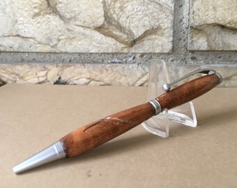 Hand turned wood pen - Spalted Maple with brushed nickle hardware & black ink (S3)