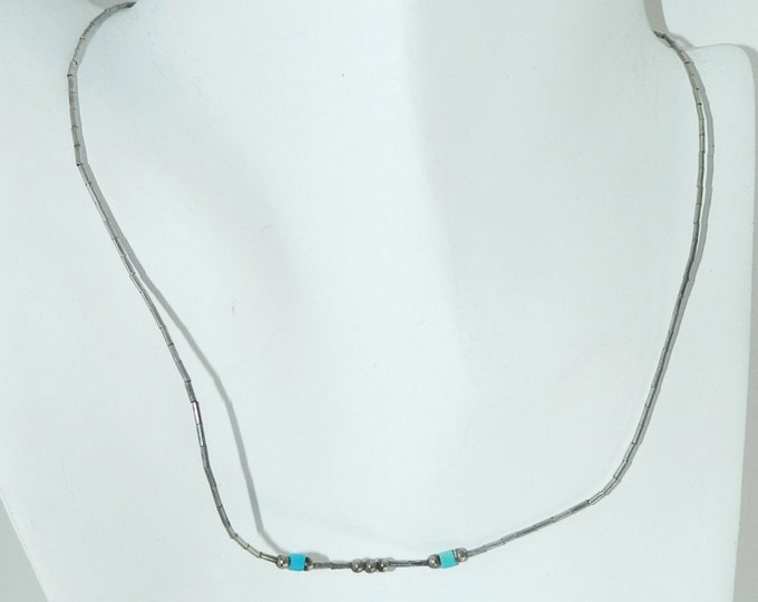 Native American Choker Necklace, Sterling Silver Turquoise, Boho Bohemian Style, 70s Jewelry, Southwest Jewelry, Petite, Collectible