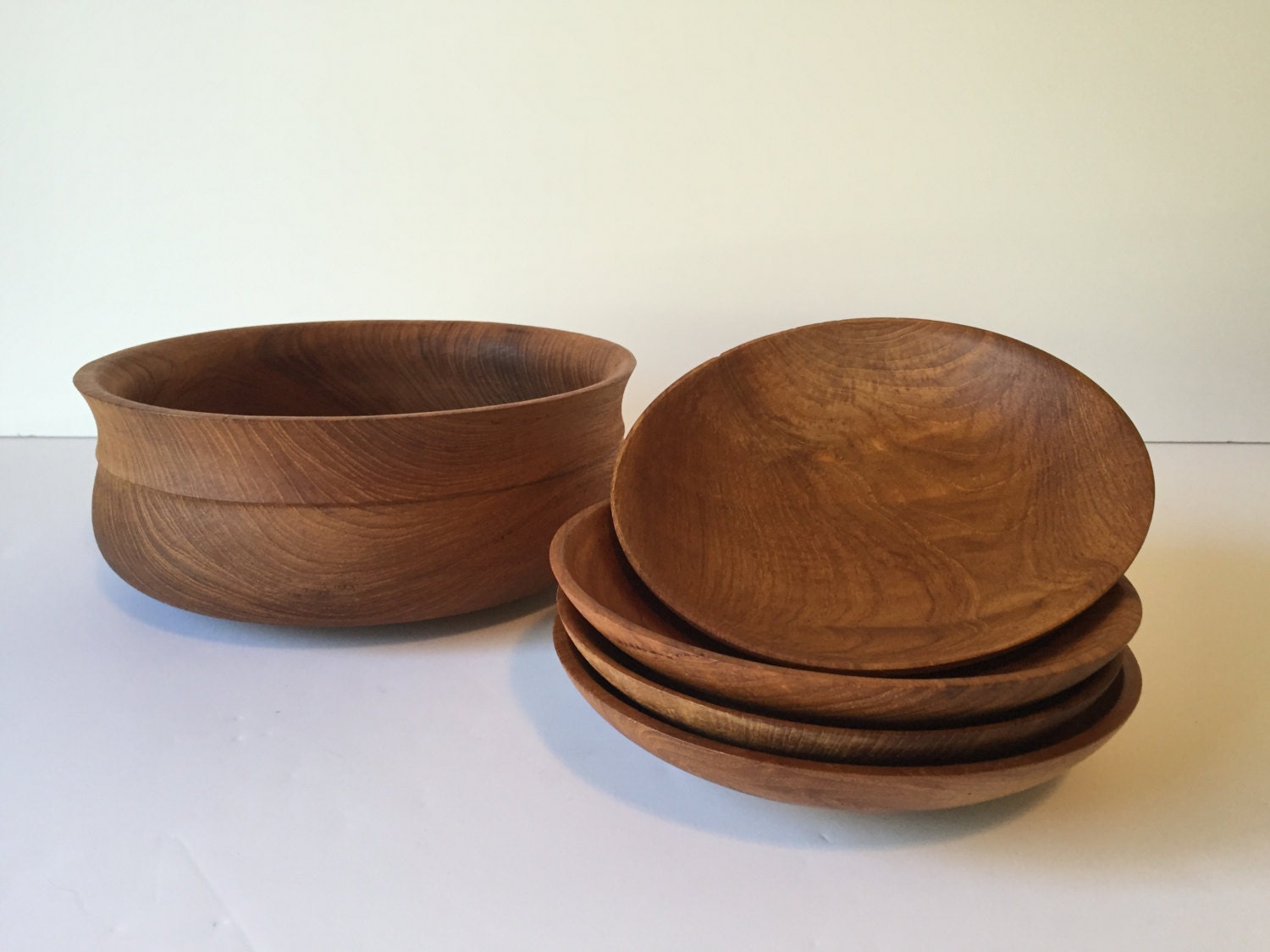 Vintage Winsome Wood Salad Bowl Set Large Bowl with 4 Serving