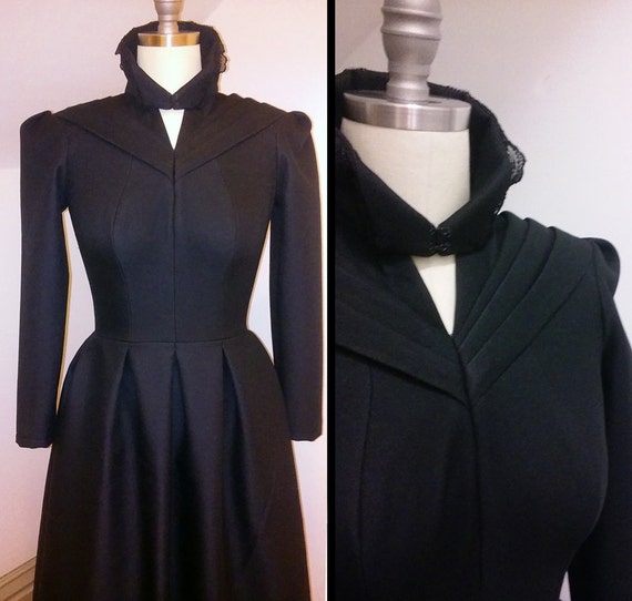 black high-collar dress victorian gothic Structured