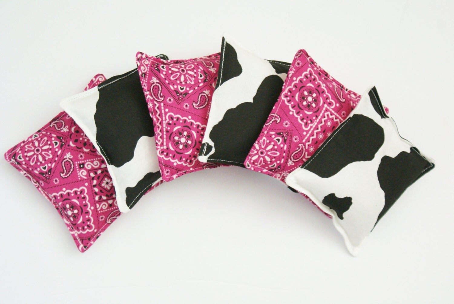 Set of 6 Washable Bean Bag Toss Toys Cow Print Pink Bandana