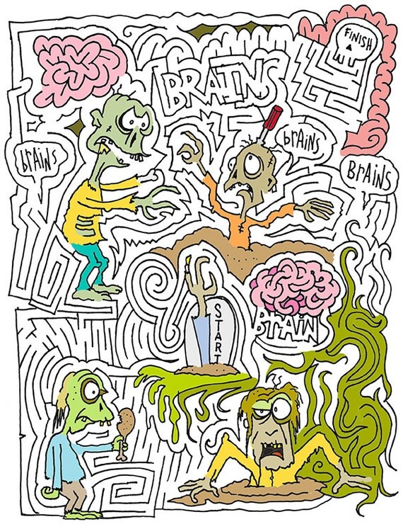 Items similar to Zombies Maze Print 16x13 on Etsy