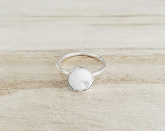 Howlite ring, marble, white marble, sterling silver ring, silver rings, stacking ring, stone ring, handmade ring