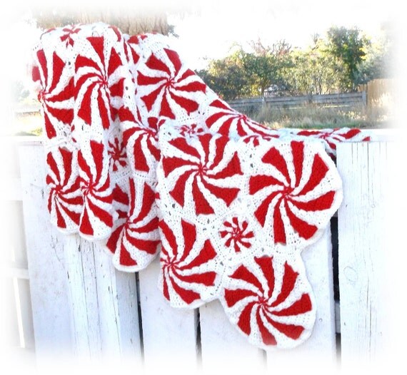 Peppermint Swirl Mosaic Crochet Afghan by BettyRoseHandcrafts