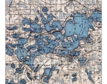 Hand Painted Map of Lake Minnetonka 1905 / Old Map Lake