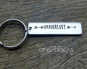 Sale!! Customizable Wanderlust Hand Stamped 14 Gauge Aluminum Rectangle key chain