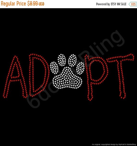 Sale Rhinestone Iron On Transfer ADOPT with dog by 6dollarBling
