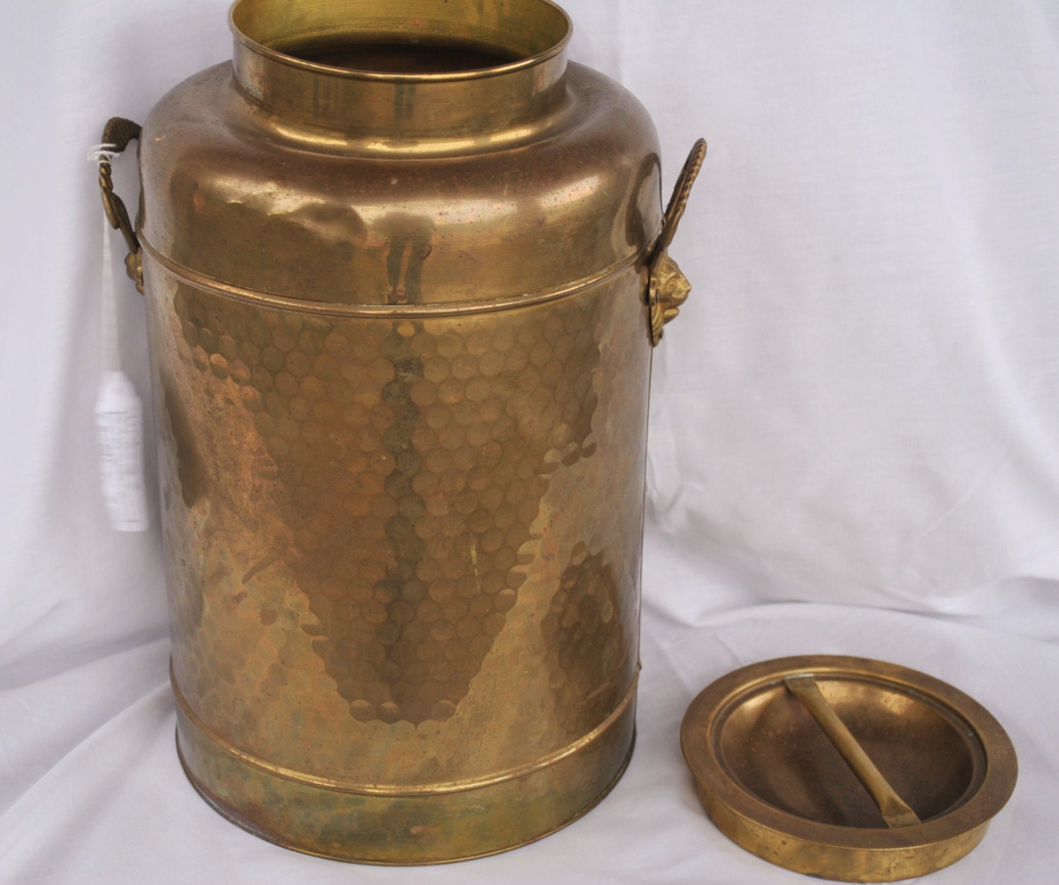 Vintage Hammered Antique Brass Large Container With Lid