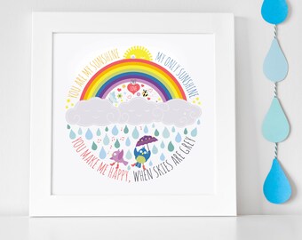 You Are My Sunshine Nursery Art, Nursery Decor, Childrens Wall Art, Kids Wall Art, Kids room decor - You Are My Sunshine print