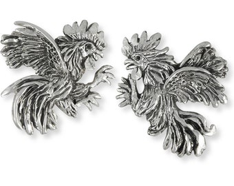Handmade Fighting Rooster Cufflinks Jewelry Sterling Silver HM-RST3-CL