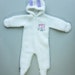 Vintage 80's White BUNNY Halloween Costume Fuzzy Fleece Footed Onesie With Hood and Bunny Ears / Layette Infant Girl  / Size Small