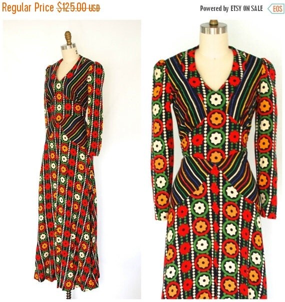 SALE 20% OFF 70s Maxi Dress/ 1970s Mod Print Dress/ Retro Floral Boho ...