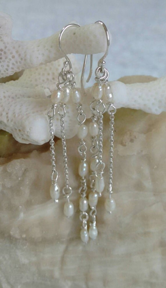 Chandelier earrings long earrings sterling silver white