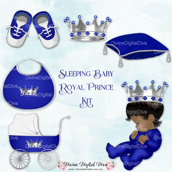 Sleeping Baby Prince Royal Blue Silver Ornate Crown African