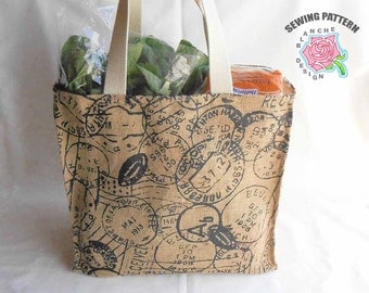 Reusable Grocery Bag Sewing Pattern, Reusable Shopping Bag Pattern, Foldable Market Tote PDF, Tote Bag PDF Pattern with or without a Lining
