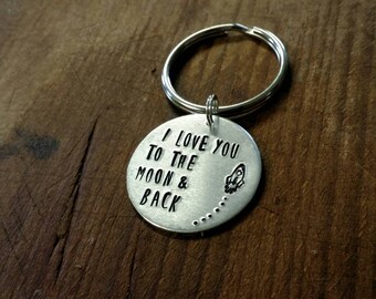Metal Stamped Key Chain I Love You to the Moon & Back Rocket Christmas Birthday Mother's day Baby Shower Wedding Anniversary Valentines Gift