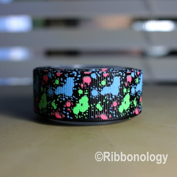 Graffiti Splatter Paint Grosgrain Ribbon 7/8 by Ribbonologysupply