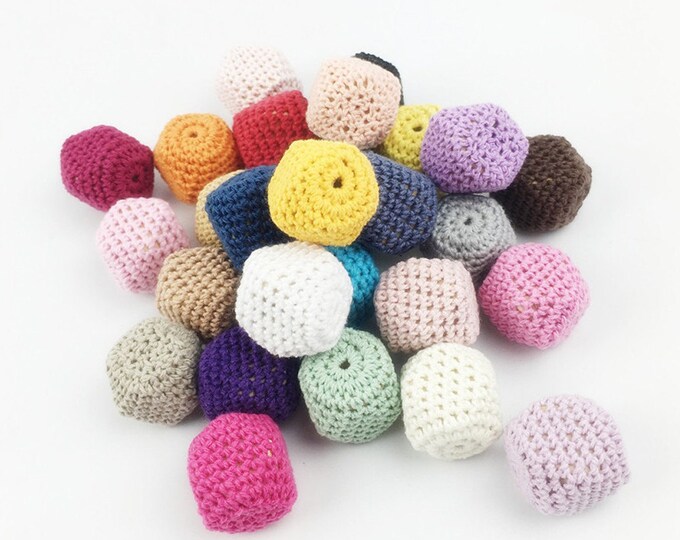 Crochet Beads Geometric Hexagons Natural Organic Mix 20mm for Baby Teething Mom Jewelry DIY Necklace, Bracelet for You, Sister, Mother Gift