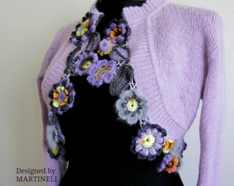 Purple Crochet Bolero Crochet Top Reconstructed Top Boho Chic Top Upcycled Clothing Flower Top Women Knit Blouse Women