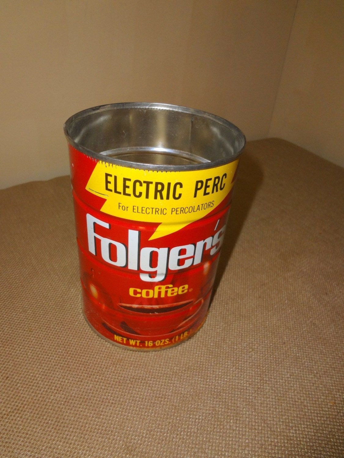 Vintage Folger's Metal Coffee Can 16 Oz Electric Perk for