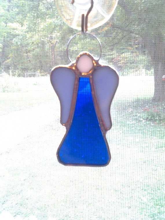 Angel Stained glass Sun catcher Ornament Blue 3 inch