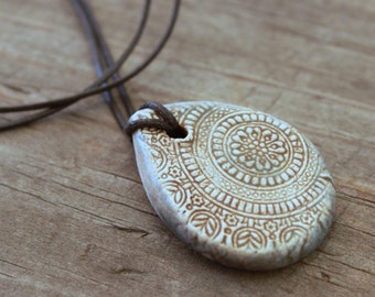 Teardrop Ancient Stone Grey Mandala Essential Oil Diffuser Necklace, Ceramic Aromatherapy Pendant, Wholesale and Bulk Diffuser Jewelry