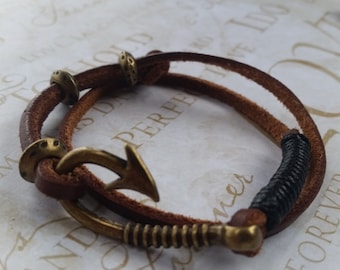 Free, Adjustable, Anchor Bracelet, Fish Hook Bracelet, Leather Bracelet, Mens Jewerly, Nautical Bracelet