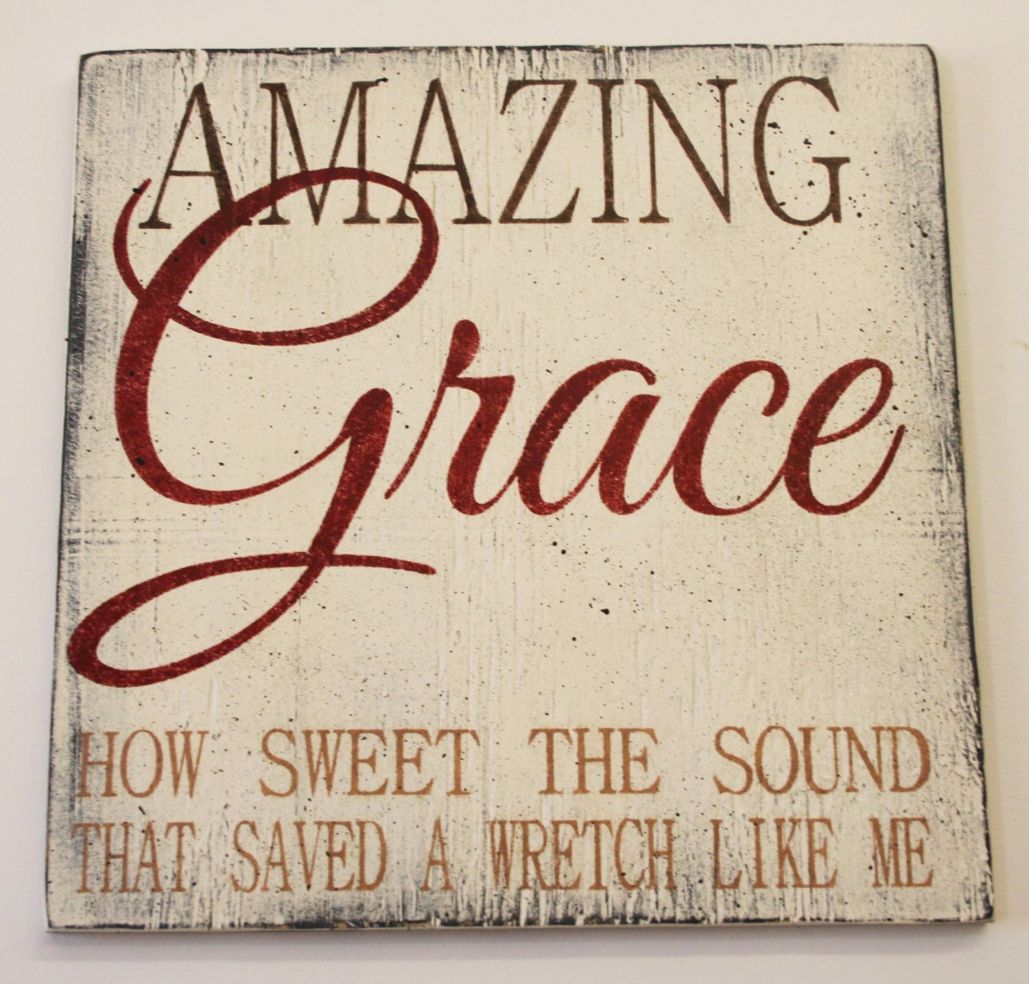 Amazing Grace Sign Wood Wallhanging Rustic Chic Decor