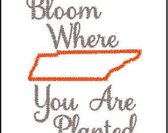 Tennessee embroidery design Tennessee applique Bloom where you are planted embroidery design