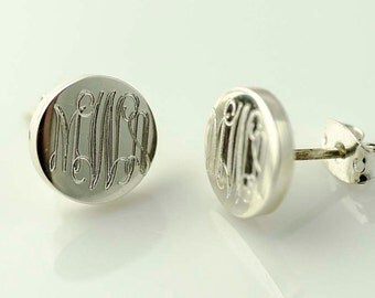 Monogram Earrings, Tiny Silver Stud Earrings, Initial Earrings, Minimalist Earrings, Bridesmaid Gift, Engraved, Sterling, Custom Earrings