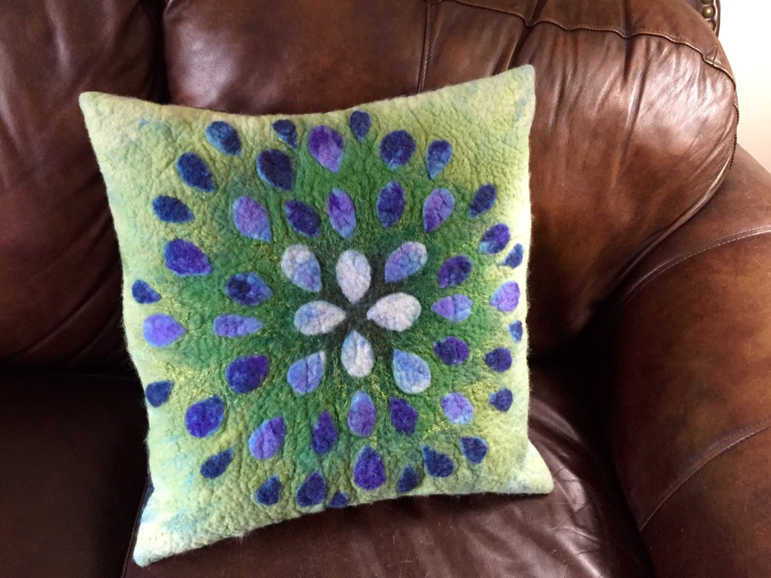 Custom Felted Art Pillow Cover Merino Wool by TuckamoorWildcrafts