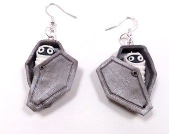 halloween earrings, mummy coffin earrings