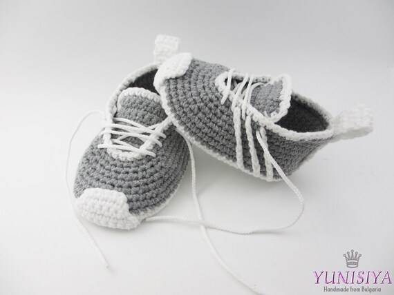 Baby Boy Crochet Shoes Gray and White Boy Shoes Crochet