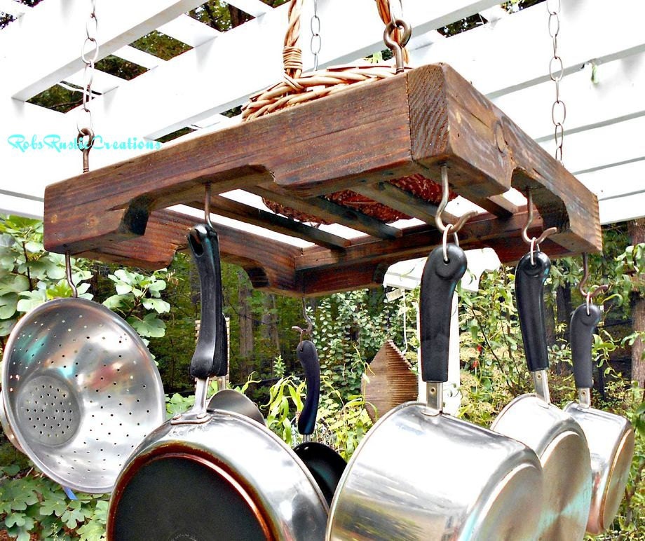 Hanging Pallet Rail Pot Rack Industrial Pot Holder Holds 8