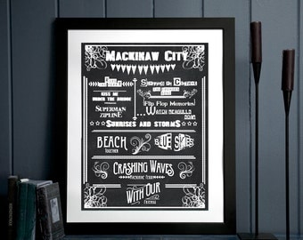 Mackinaw City chalkboard, calligraphic art, printable wisdom, chalkboard art poster, mackinaw city, digital print,michigan, chalkboard fonts