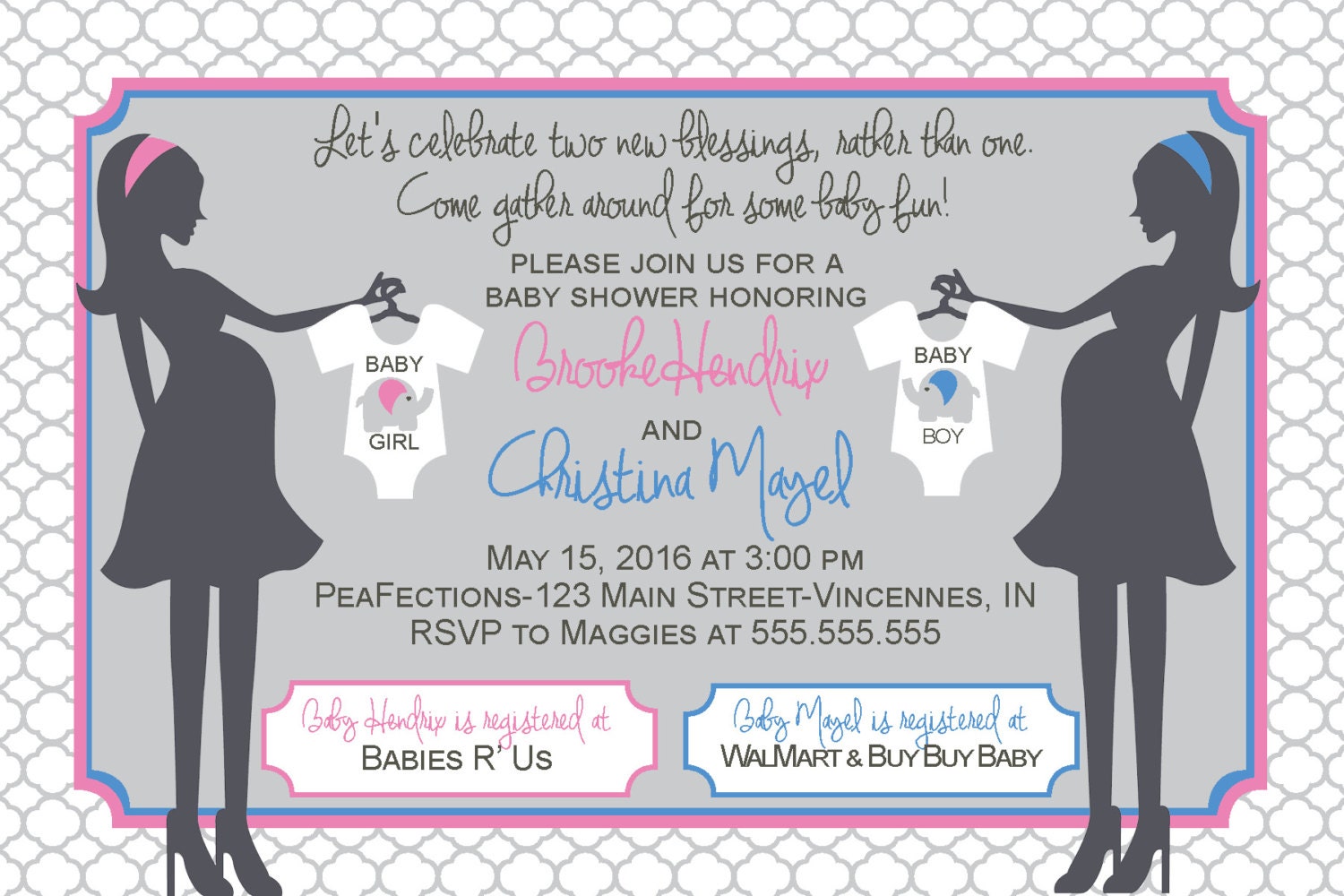 Mothers Double Baby Shower Invitation Custom Colors