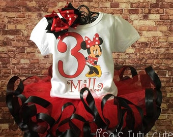 Minnie tutu, Minnie birthday, Minnie Mouse tutu, Minnie Mouse Birthday outfit, Minnie mouse shirt, Red Minnie mouse, Minnie Mouse Birthday