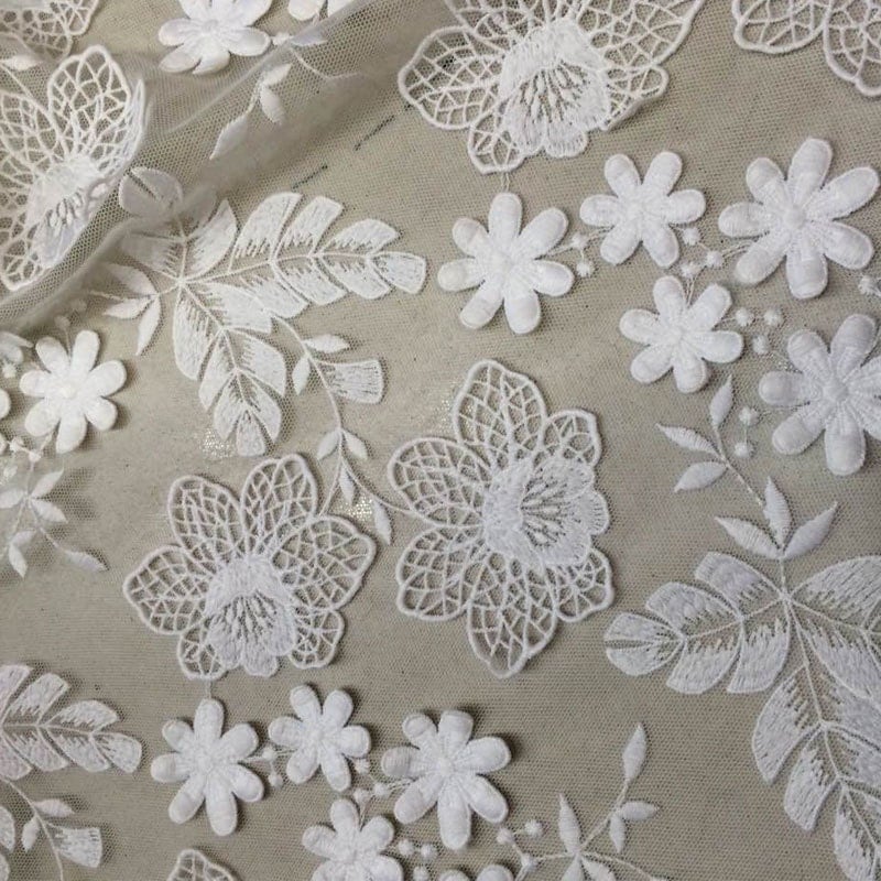 Schiffli Lace Floral Schiffli Lace Fabric White Tulle