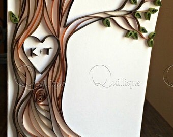Paper Quilled Card / Tree with Carved Initials / Couple's Card / Wedding Card / 1st Anniversary Card / Engagement Card-LOVERS TREE CARD