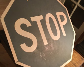 Unusual Vintage Grey Aluminum Stop Sign