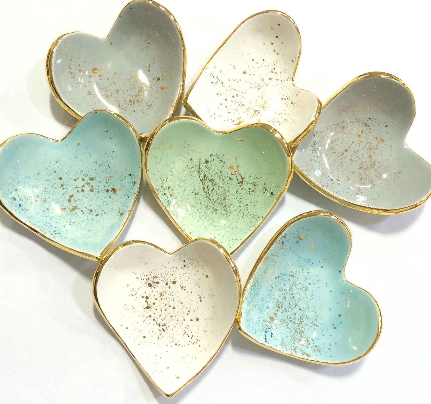 Heart shaped handmade ring dish 22K gold luster overglaze with