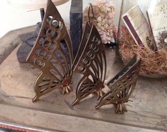 Vintage Standing Brass Butterflies - Set of 3 - Brass Decor
